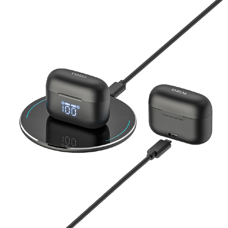 אוזניות אלחוטיות TOZO Tonal Fits עמידות במים עם תצוגת LED שחור אוזניות אלחוטיות Tozo Tonal Fits