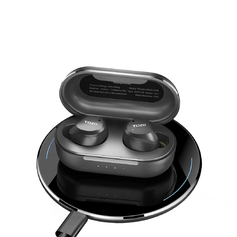 אוזניות אלחוטיות TOZO NC9 Pro עם סינון רעשים שחור אוזניות מסננות רעשים TOZO NC9 Pro