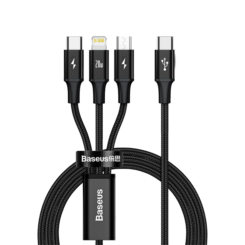 כבל 3 ב-1 מ-USB-C ל-Lightning, USB-C ו-MicroUSB באורך 1.5 מטר Baseus