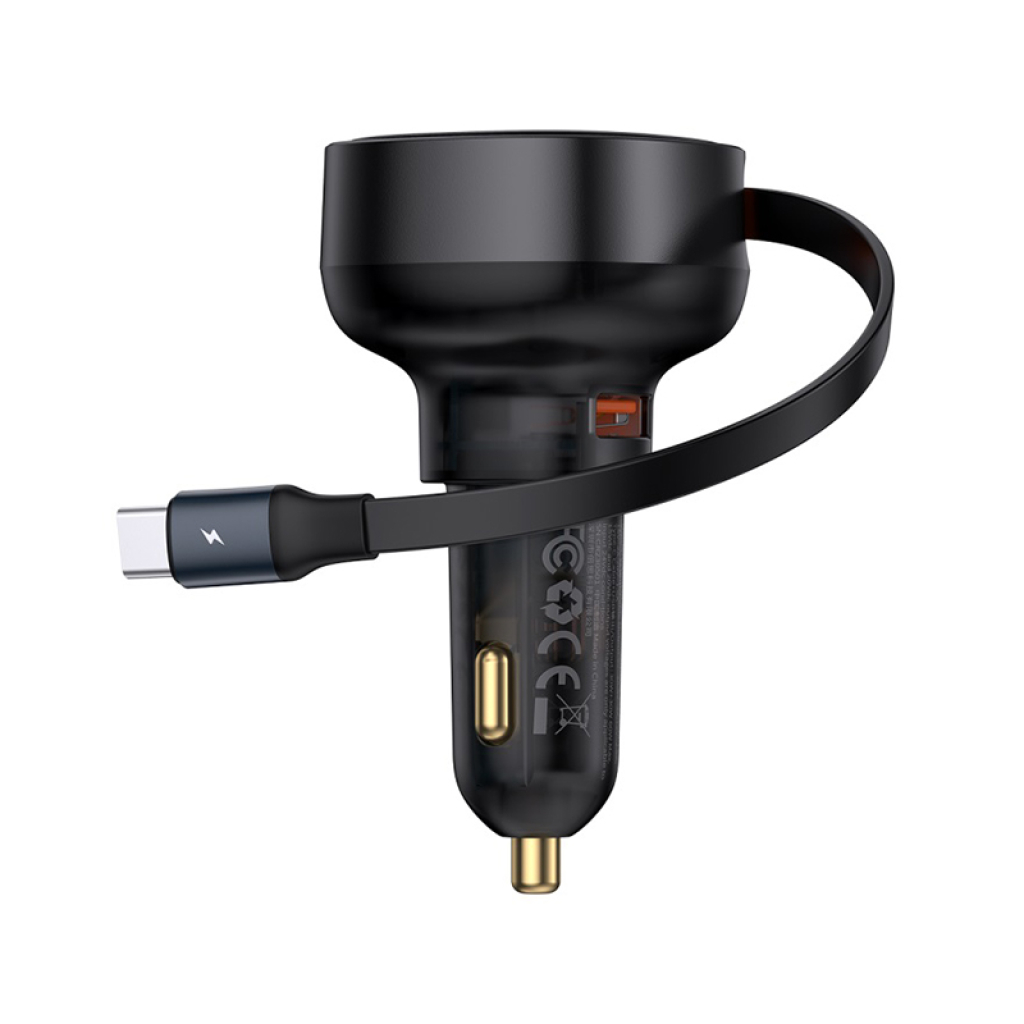 מטען לרכב 60 וואט עם כבל USB-C נשלף ו-2 יציאות Baseus Enjoyment Pro