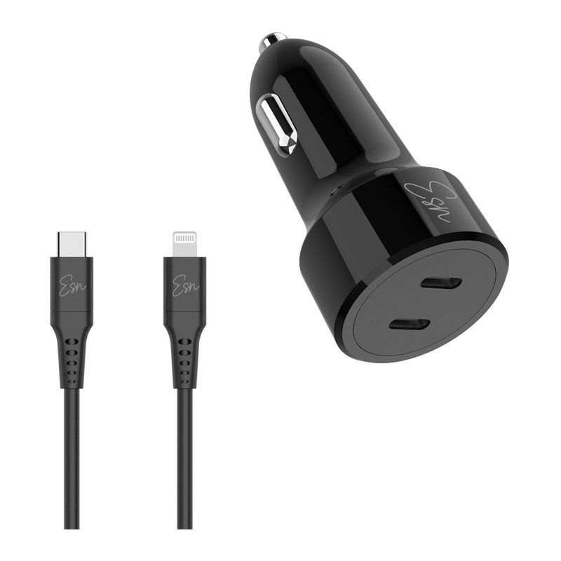 מטען לרכב 40W עם 2 יציאות USB-C וכבל Lightning Essentials