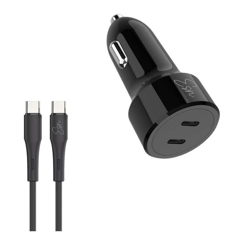 מטען לרכב 40W עם 2 יציאות USB-C וכבל USB-C Essentials