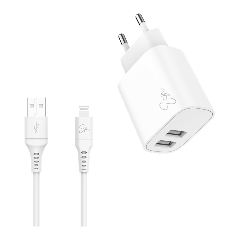 מטען לרכב 15W עם 2 יציאות USB-A וכבל Lightning – Essentials
