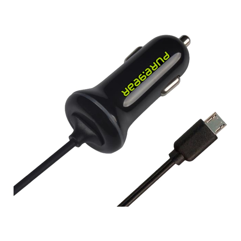 מטען רכב 12W עם כבל MicroUSB מובנה מבית PureGear