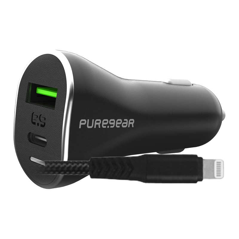 מטען רכב 48W משולב USB-C + USB-A עם כבל Lightning מבית PureGear