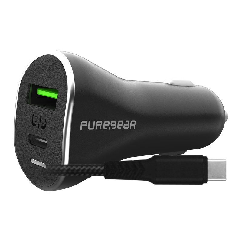 מטען רכב 53W משולב USB-C + USB-A עם כבל USB-C מבית PureGear