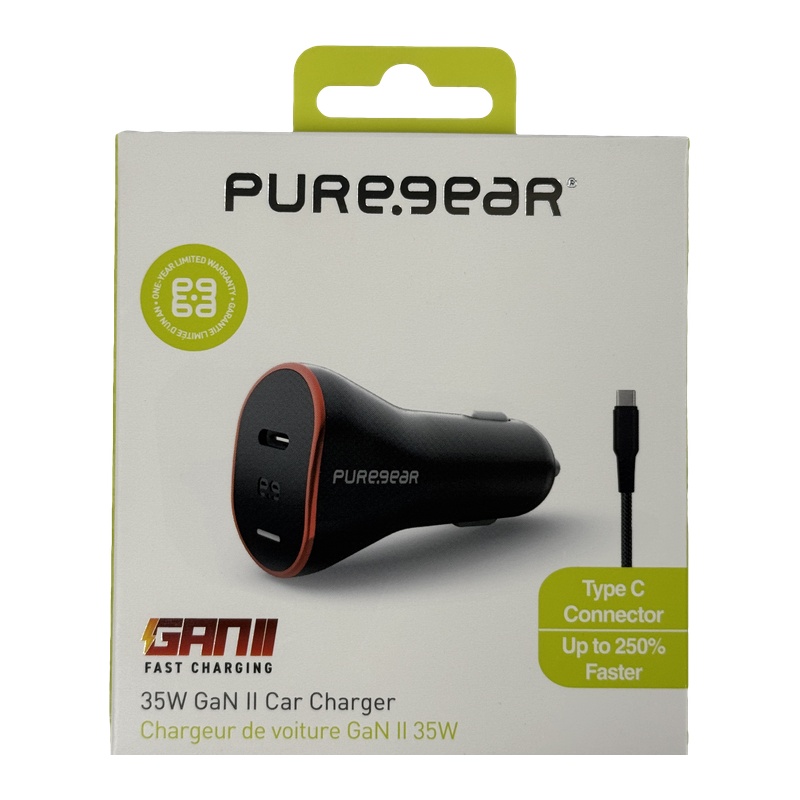 מטען רכב מהיר 35W GaN II עם יציאת USB-C וכבל USB-C מבית PureGear