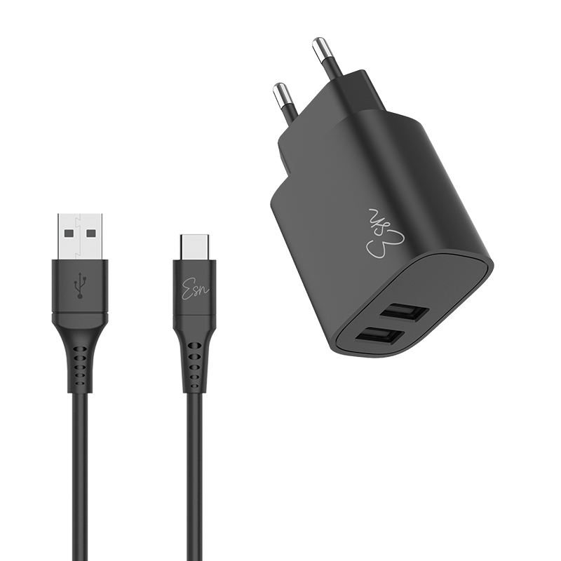 מטען קיר 15W עם 2 יציאות USB-A וכבל USB-C Essentials