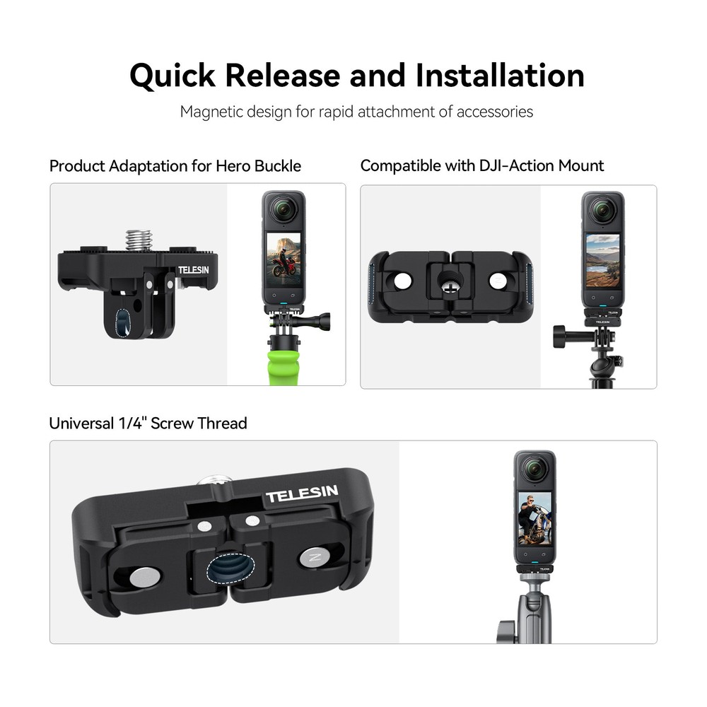תושבת בסיס עם הברגת רבע אינץ' Telesin למצלמות Insta360 X4/X5